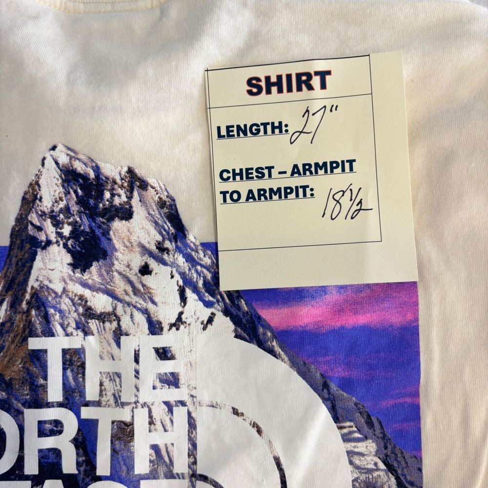 The North Face Circular Design Long Sleeve Mountain Graphic T-Shirt Cream Small - Picture 6 of 7